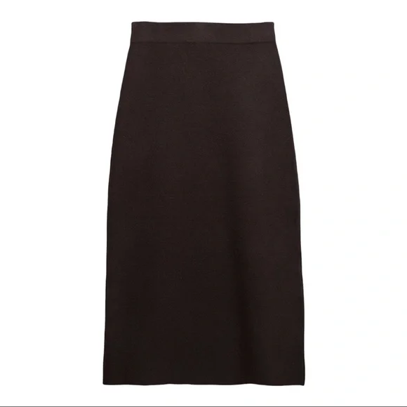 Zara Limited Edition Soft Heavyweight Knit A Line Midi Skirt Dark Brown L